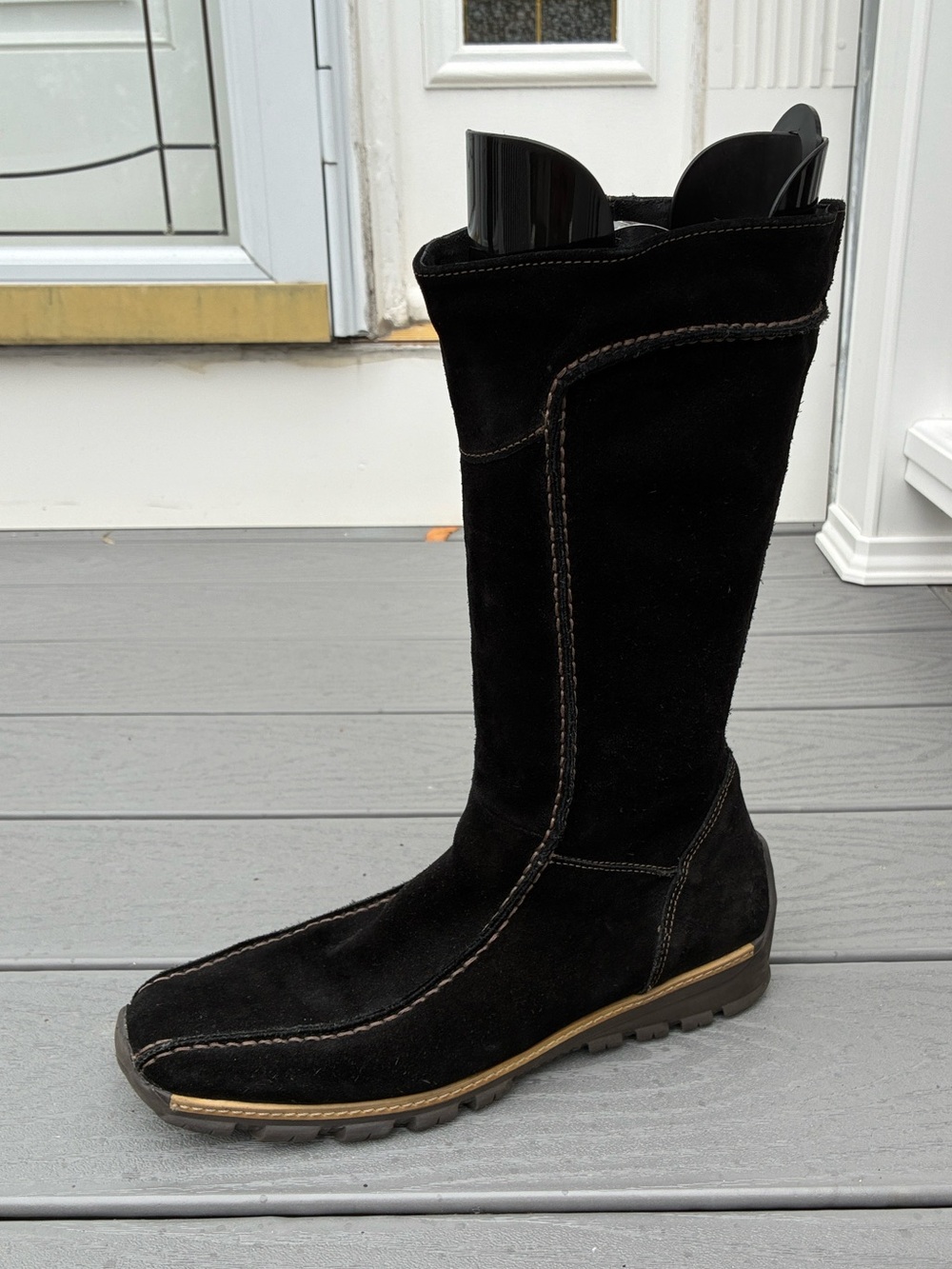 Aldo Mid-calf Boots Moc-toe Stitching Flat Sole Side Zip Black Size EU 39/US 8.5